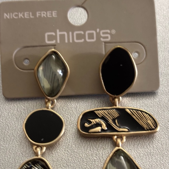 NWT Chico’s Neutral Print Gold Dangle Earrings - Picture 4 of 5